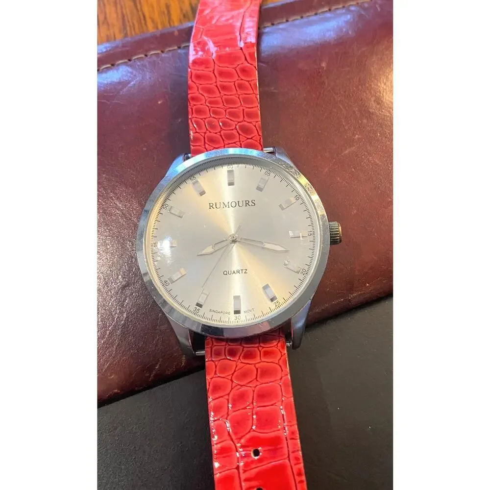Women's Large 45mm Rumours Watch, Silver Tone with Red Strap